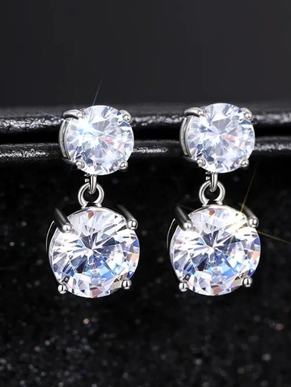 White Rhodium Drop Quartz Earrings - Picture 2 of 3